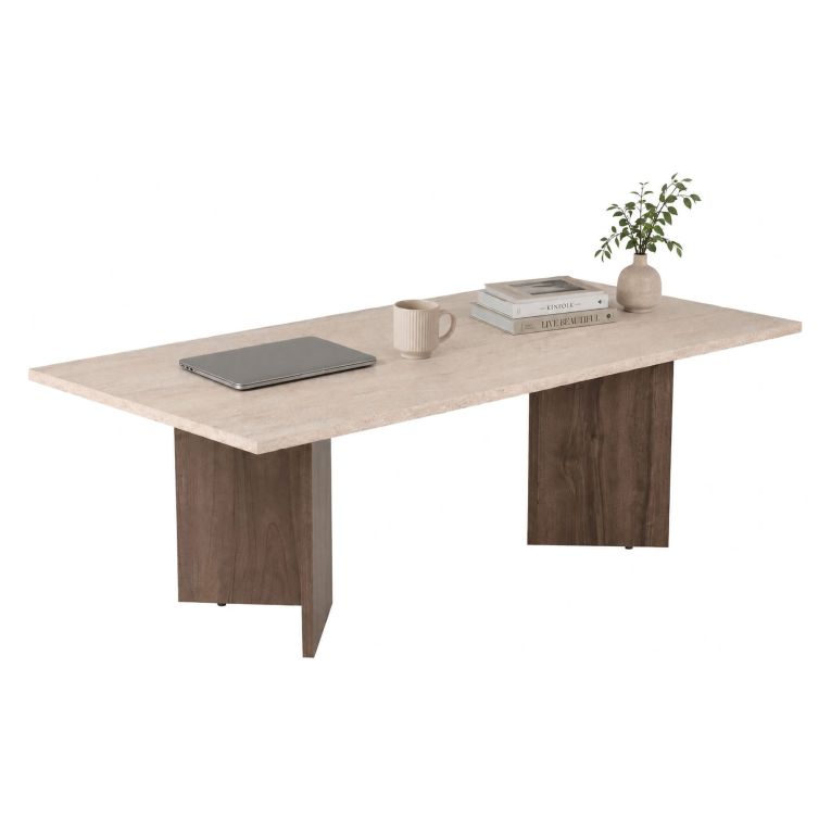 Tavolino da Salotto Marrone Noce Beige Marmo Forma Rettangolare Materiale Piano in Legno Nobilitato 119x60x40h cm, Colore Ripiano Beige - Turate