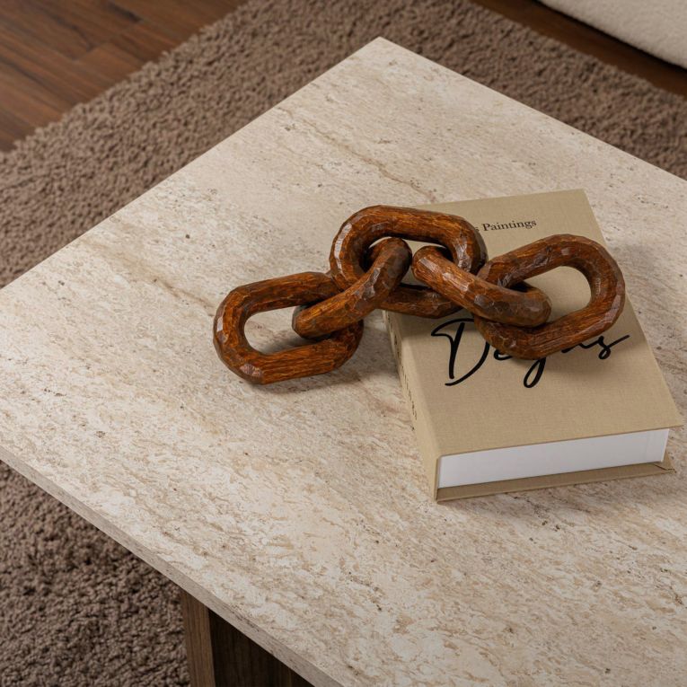 Tavolino da Salotto Marrone Noce Beige Marmo Forma Rettangolare Materiale Piano in Legno Nobilitato 119x60x40h cm, Colore Ripiano Beige - Turate