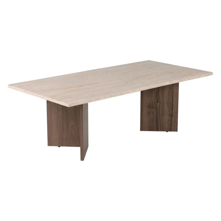 Tavolino da Salotto Marrone Noce Beige Marmo Forma Rettangolare Materiale Piano in Legno Nobilitato 119x60x40h cm, Colore Ripiano Beige - Turate