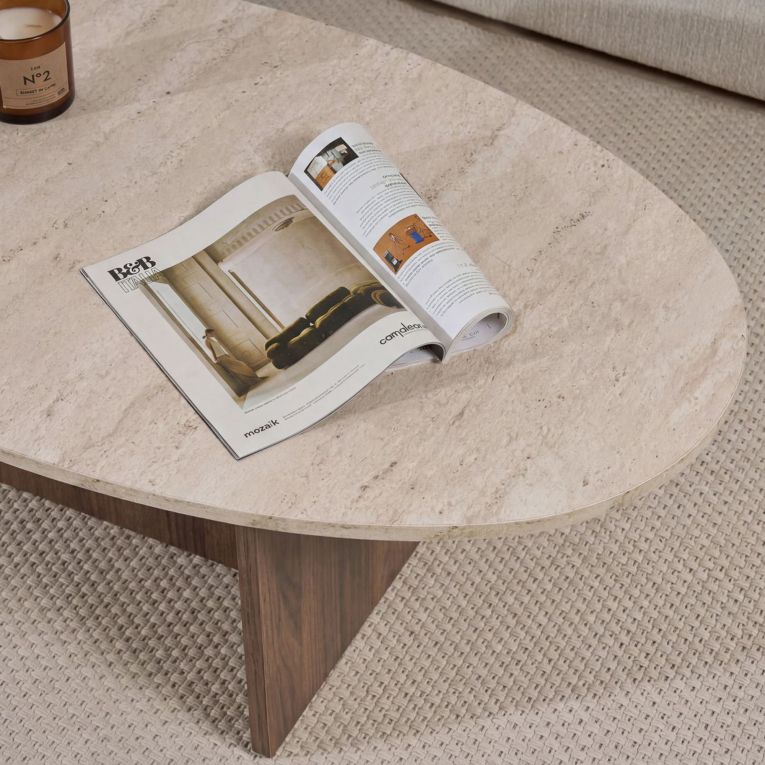 Tavolino da Salotto Marrone Noce Beige Marmo Forma Rettangolare Materiale Piano in Legno Nobilitato 120x65x40h cm, Colore Ripiano Beige - Parona