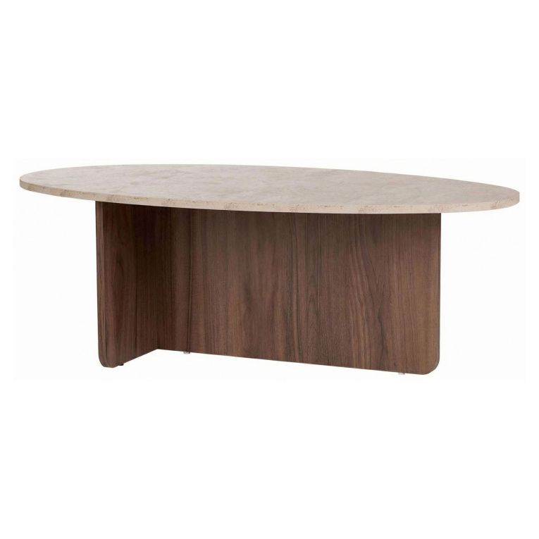 Tavolino da Salotto Marrone Noce Beige Marmo Forma Rettangolare Materiale Piano in Legno Nobilitato 120x65x40h cm, Colore Ripiano Beige - Parona