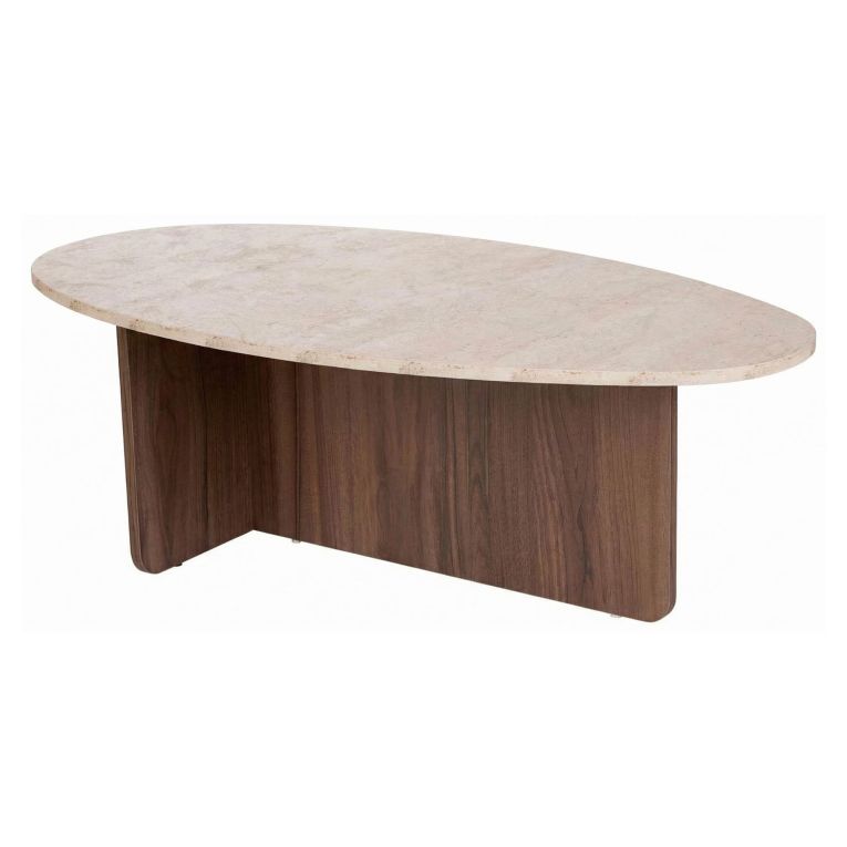 Tavolino da Salotto Marrone Noce Beige Marmo Forma Rettangolare Materiale Piano in Legno Nobilitato 120x65x40h cm, Colore Ripiano Beige - Parona