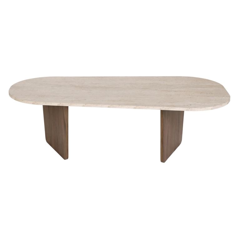 Tavolino da Salotto Marrone Noce Beige Marmo Forma Rettangolare Materiale Piano in Legno Nobilitato 130x65x40h cm, Colore Ripiano Beige - Dozza
