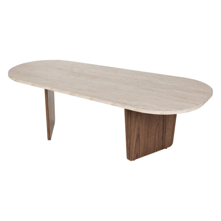 Tavolino da Salotto Marrone Noce Beige Marmo Forma Rettangolare Materiale Piano in Legno Nobilitato 130x65x40h cm, Colore Ripiano Beige - Dozza
