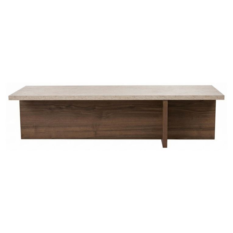 Tavolino da Salotto Marrone Noce Bianco Marmo Forma Rettangolare Materiale Piano in Legno Nobilitato 120x45x30h cm, Colore Ripiano Bianco - Marmorito