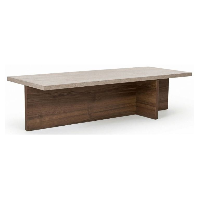Tavolino da Salotto Marrone Noce Bianco Marmo Forma Rettangolare Materiale Piano in Legno Nobilitato 120x45x30h cm, Colore Ripiano Bianco - Marmorito