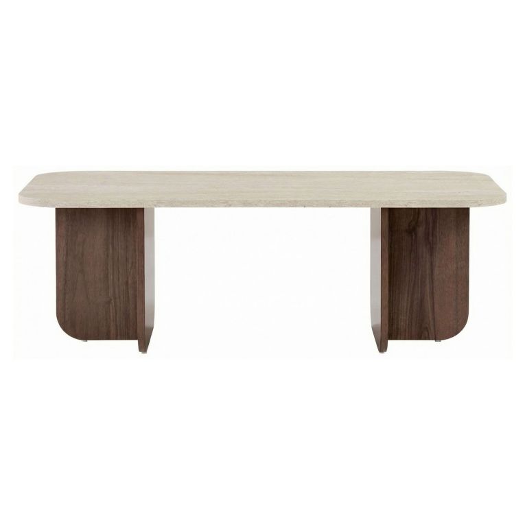 Tavolino da Salotto Marrone Noce Bianco Marmo Forma Rettangolare Materiale Piano in Legno Nobilitato 120x60x41h cm, Colore Ripiano Bianco - Nomeva