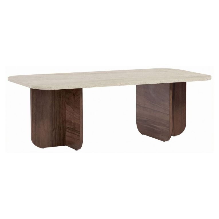 Tavolino da Salotto Marrone Noce Bianco Marmo Forma Rettangolare Materiale Piano in Legno Nobilitato 120x60x41h cm, Colore Ripiano Bianco - Nomeva