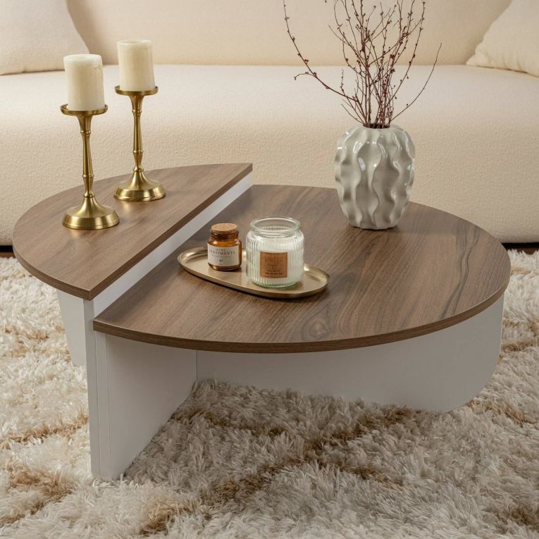 Tavolino da Salotto Marrone Noce Bianco Portariviste Forma Rettangolare 90x60x35h cm, Colore Ripiano Marrone - Mansue
