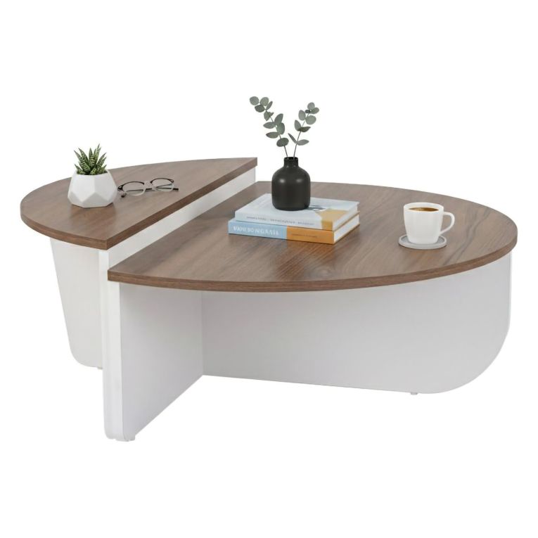 Tavolino da Salotto Marrone Noce Bianco Portariviste Forma Rettangolare 90x60x35h cm, Colore Ripiano Marrone - Mansue