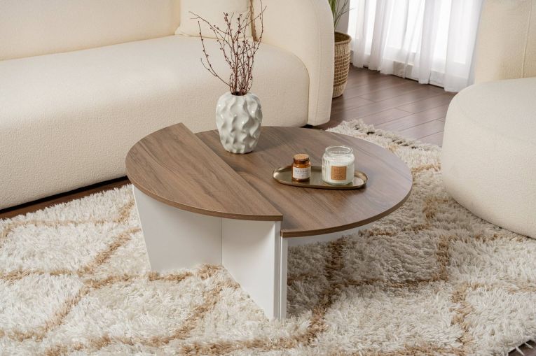 Tavolino da Salotto Marrone Noce Bianco Portariviste Forma Rettangolare 90x60x35h cm, Colore Ripiano Marrone - Mansue