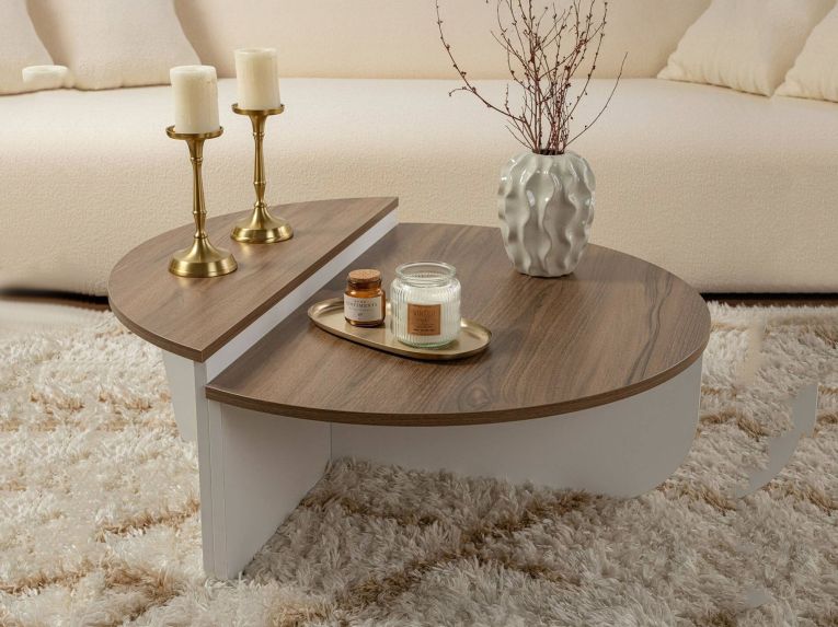 Tavolino da Salotto Marrone Noce Bianco Portariviste Forma Rettangolare 90x60x35h cm, Colore Ripiano Marrone - Mansue