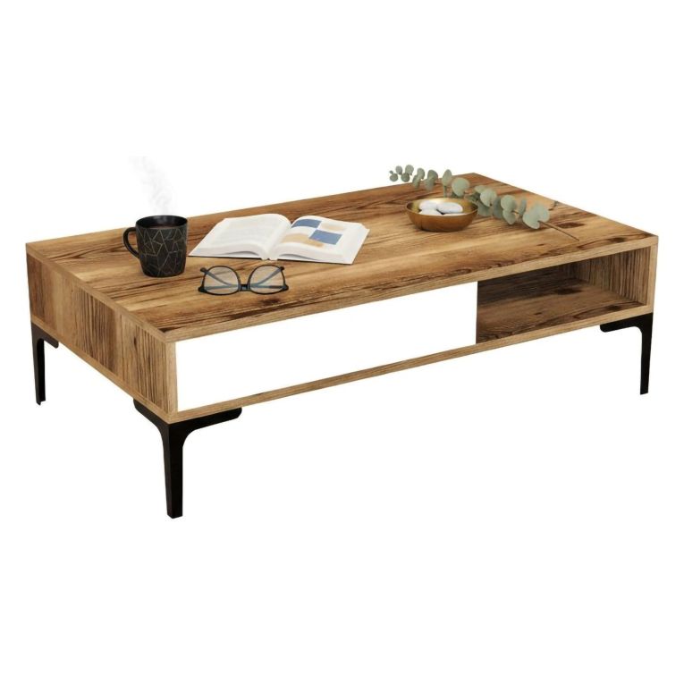 Tavolino da Salotto Marrone Noce Bianco Portariviste un Vano 105x60x33h cm, Forma Rettangolare - Gru