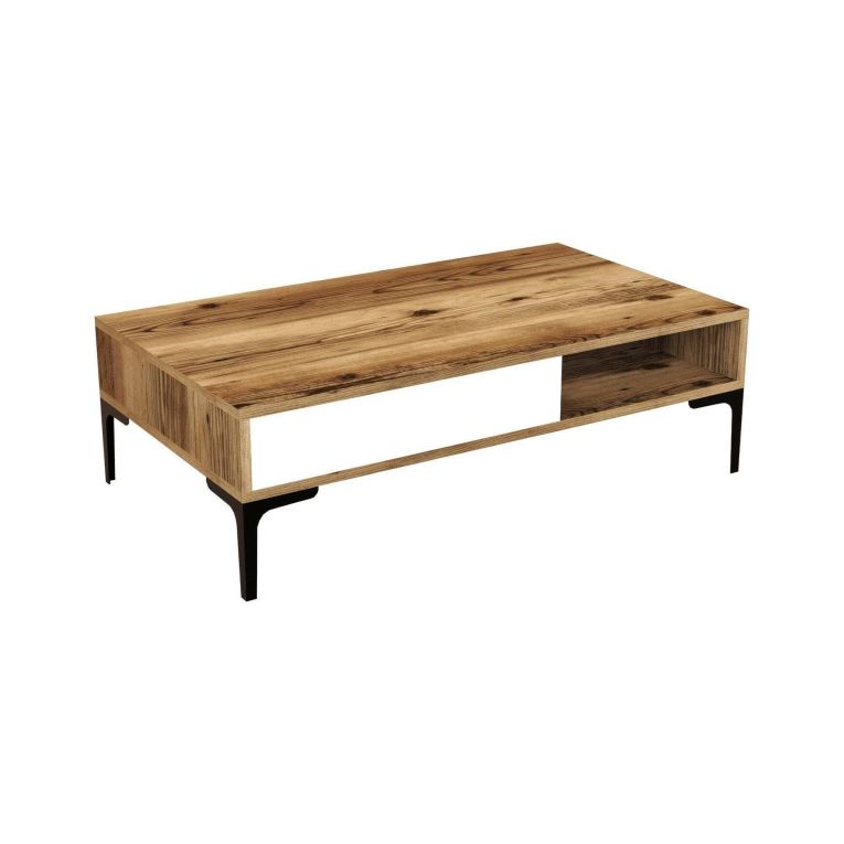Tavolino da Salotto Marrone Noce Bianco Portariviste un Vano 105x60x33h cm, Forma Rettangolare - Gru