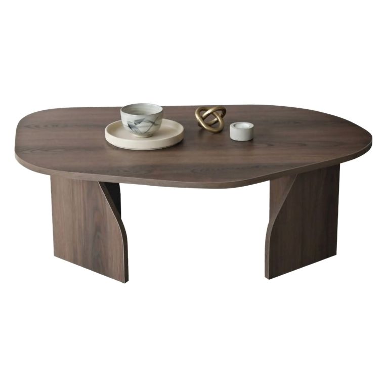 Tavolino da Salotto Marrone Noce Forma Ovale Materiale Piano in Legno Nobilitato 100x60x35h cm, Colore Ripiano Marrone - Lozza