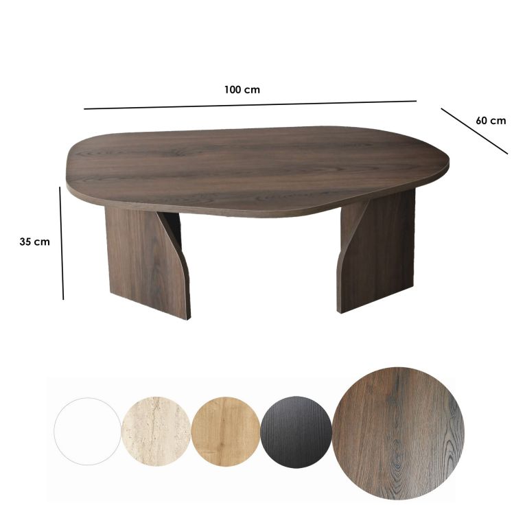 Tavolino da Salotto Marrone Noce Forma Ovale Materiale Piano in Legno Nobilitato 100x60x35h cm, Colore Ripiano Marrone - Lozza