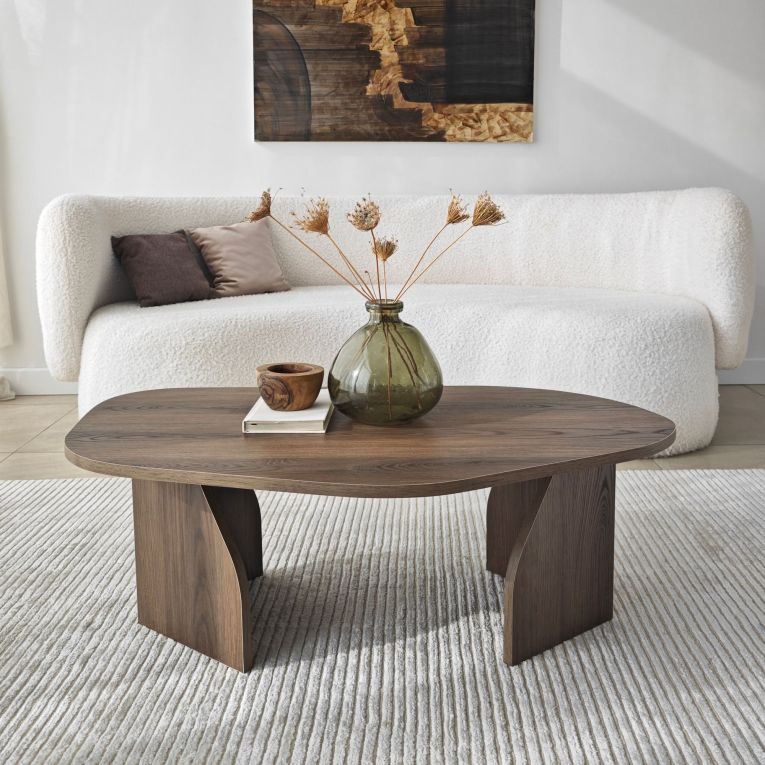 Tavolino da Salotto Marrone Noce Forma Ovale Materiale Piano in Legno Nobilitato 100x60x35h cm, Colore Ripiano Marrone - Lozza