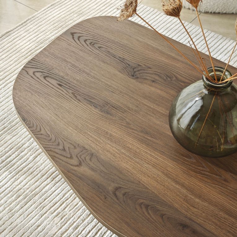 Tavolino da Salotto Marrone Noce Forma Ovale Materiale Piano in Legno Nobilitato 100x60x35h cm, Colore Ripiano Marrone - Lozza