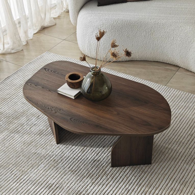 Tavolino da Salotto Marrone Noce Forma Ovale Materiale Piano in Legno Nobilitato 100x60x35h cm, Colore Ripiano Marrone - Lozza