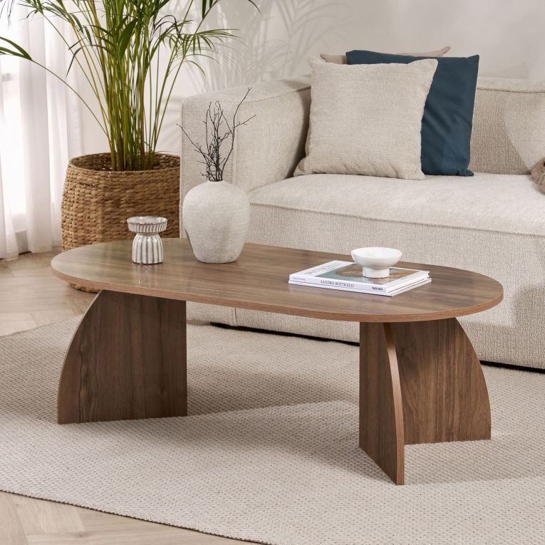 Tavolino da Salotto Marrone Noce Forma Ovale Materiale Piano in Legno Nobilitato 120x60x40h cm, Colore Ripiano Marrone - Nohaza