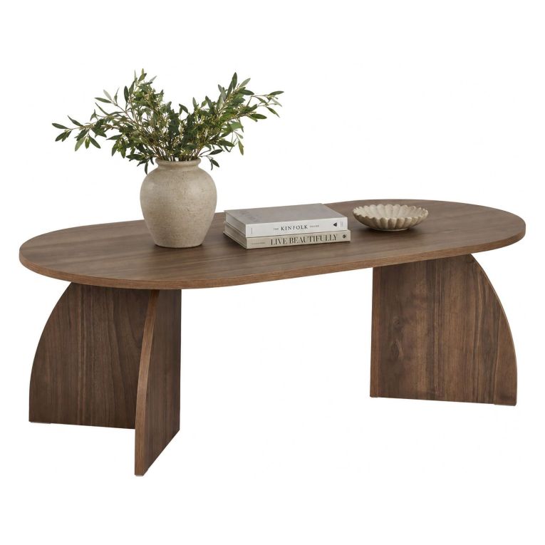 Tavolino da Salotto Marrone Noce Forma Ovale Materiale Piano in Legno Nobilitato 120x60x40h cm, Colore Ripiano Marrone - Nohaza