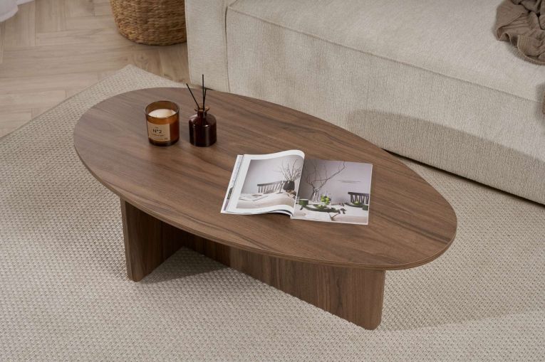 Tavolino da Salotto Marrone Noce Forma Ovale Materiale Piano in Legno Nobilitato 120x65x40h cm, Colore Ripiano Marrone - Parona