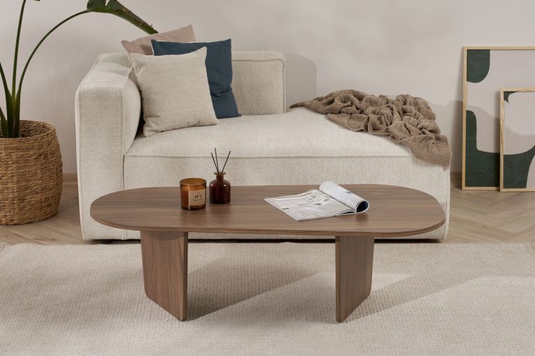 Tavolino da Salotto Marrone Noce Forma Ovale Materiale Piano in Legno Nobilitato 130x65x40h cm, Colore Ripiano Marrone - Dozza
