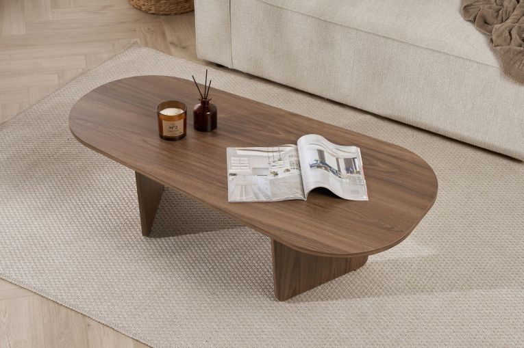 Tavolino da Salotto Marrone Noce Forma Ovale Materiale Piano in Legno Nobilitato 130x65x40h cm, Colore Ripiano Marrone - Dozza