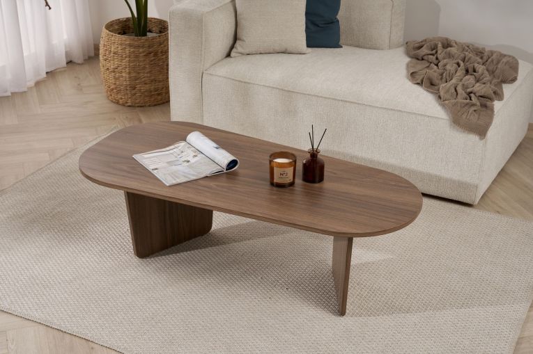 Tavolino da Salotto Marrone Noce Forma Ovale Materiale Piano in Legno Nobilitato 130x65x40h cm, Colore Ripiano Marrone - Dozza
