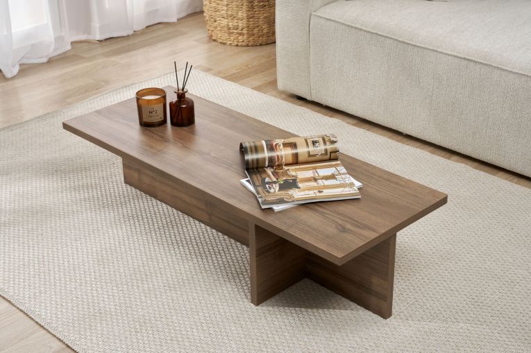 Tavolino da Salotto Marrone Noce Forma Rettangolare Materiale Piano in Legno Nobilitato 120x45x30h cm, Colore Ripiano Marrone - Marmorito