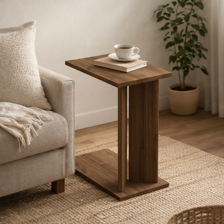 Tavolino da Salotto Marrone Noce Forma Rettangolare Materiale Piano in Legno Nobilitato 25x50x49h cm, Colore Ripiano Marrone - Ottone