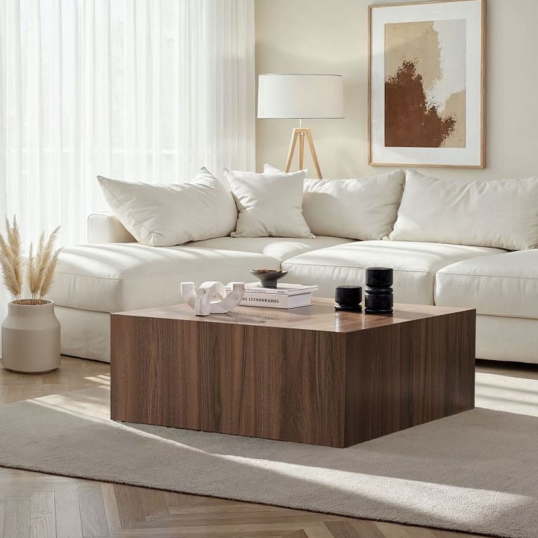 Tavolino da Salotto Marrone Noce Forma Rettangolare Materiale Piano in Legno Nobilitato 90x90x35h cm, Colore Ripiano Marrone - Nofaraka