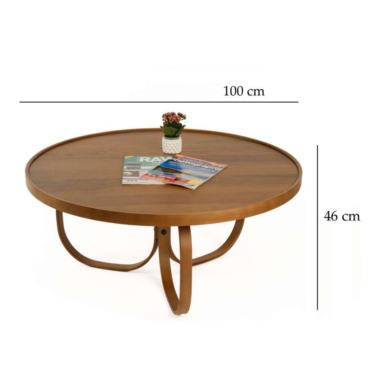 Tavolino da Salotto Marrone Noce Forma Rotondo Materiale Piano in Legno 100x100x46h cm, Colore Ripiano Marrone - Chiavenna