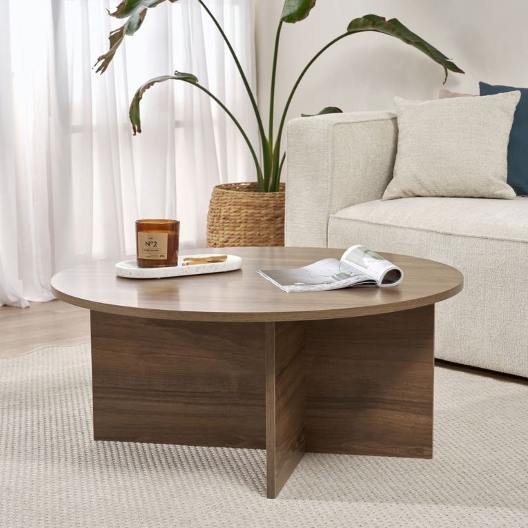 Tavolino da Salotto Marrone Noce Forma Rotondo Materiale Piano in Legno Nobilitato 90x90x40h cm, Colore Ripiano Marrone - Simbario