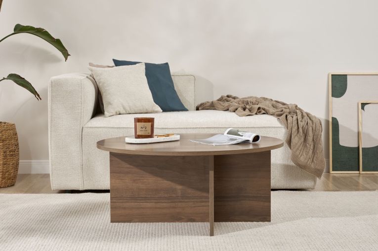 Tavolino da Salotto Marrone Noce Forma Rotondo Materiale Piano in Legno Nobilitato 90x90x40h cm, Colore Ripiano Marrone - Simbario