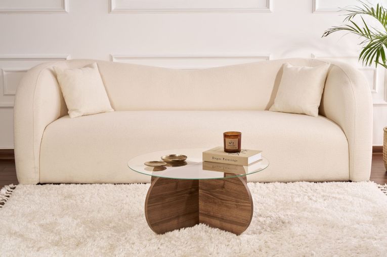 Tavolino da Salotto Marrone Noce Forma Rotondo Materiale Piano in Vetro 75x75x35h cm, Colore Ripiano Trasparente - Cugnoli