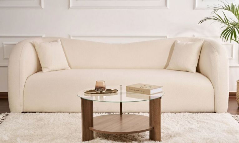 Tavolino da Salotto Marrone Noce Forma Rotondo Materiale Piano in Vetro 75x75x40h cm, Colore Ripiano Trasparente - Canevino