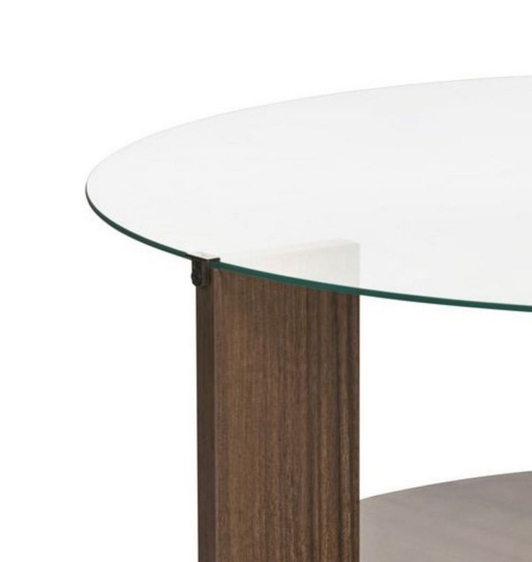 Tavolino da Salotto Marrone Noce Forma Rotondo Materiale Piano in Vetro 75x75x40h cm, Colore Ripiano Trasparente - Canevino