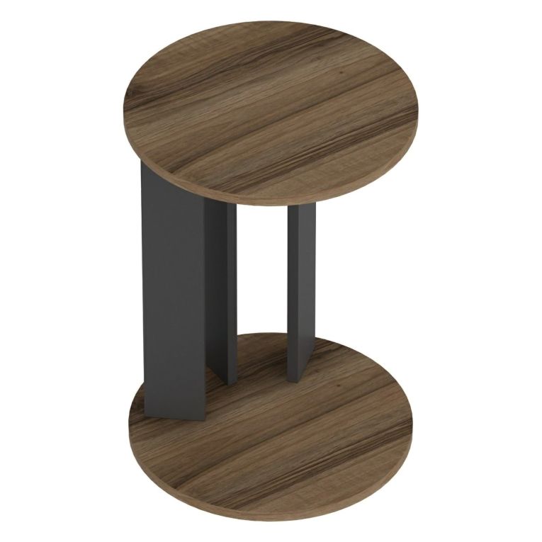 Tavolino da Salotto Marrone Noce Nero Antracite Forma Rotondo Materiale Piano in Legno Nobilitato 34x34x64h cm, Colore Ripiano Marrone - Penango