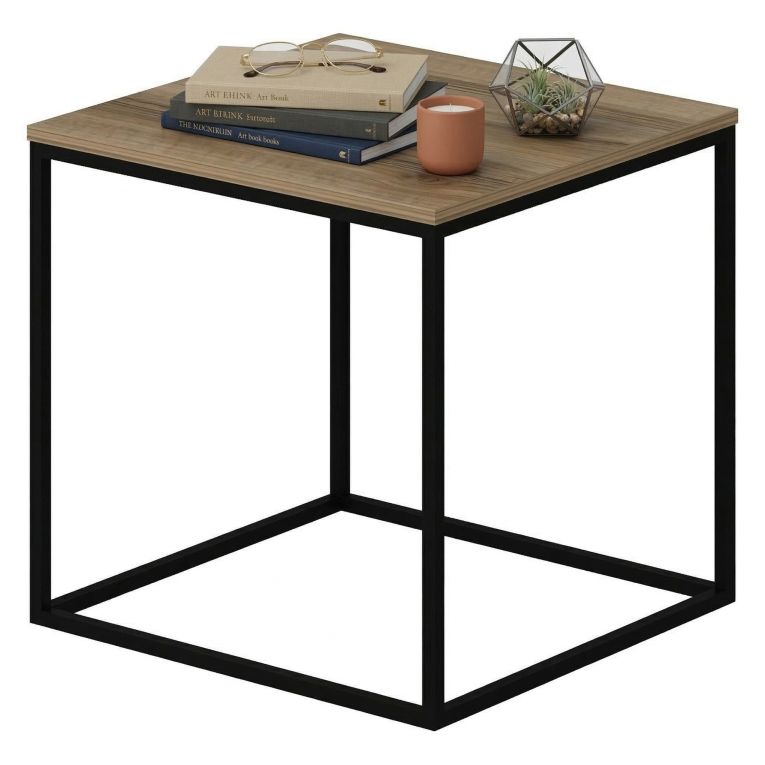 Tavolino da Salotto Marrone Noce Nero Forma Quadrato Materiale Piano in Legno Nobilitato 52x50x50h cm, Sfumatura Colore Struttura Noce - Tricase