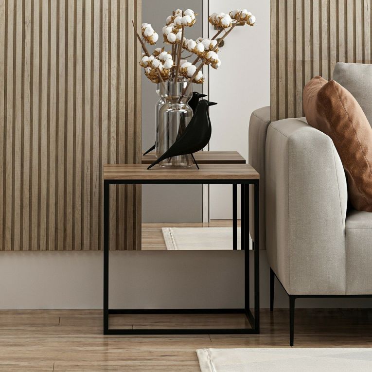 Tavolino da Salotto Marrone Noce Nero Forma Quadrato Materiale Piano in Legno Nobilitato 52x50x50h cm, Sfumatura Colore Struttura Noce - Tricase