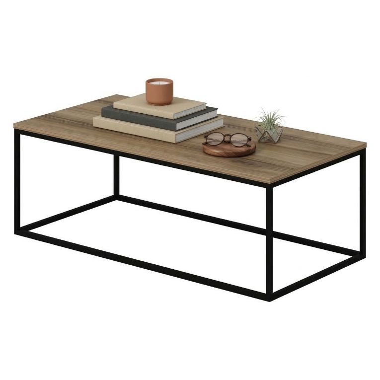Tavolino da Salotto Marrone Noce Nero Forma Rettangolare Materiale Piano in Legno Nobilitato 120x60x42h cm, Sfumatura Colore Struttura Noce - Arcella