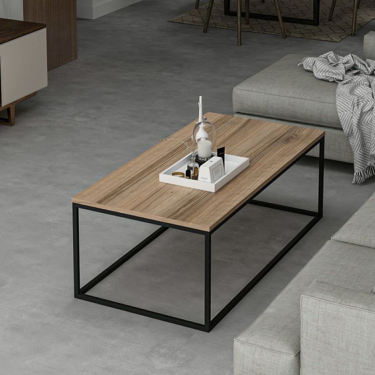 Tavolino da Salotto Marrone Noce Nero Forma Rettangolare Materiale Piano in Legno Nobilitato 120x60x42h cm, Sfumatura Colore Struttura Noce - Arcella