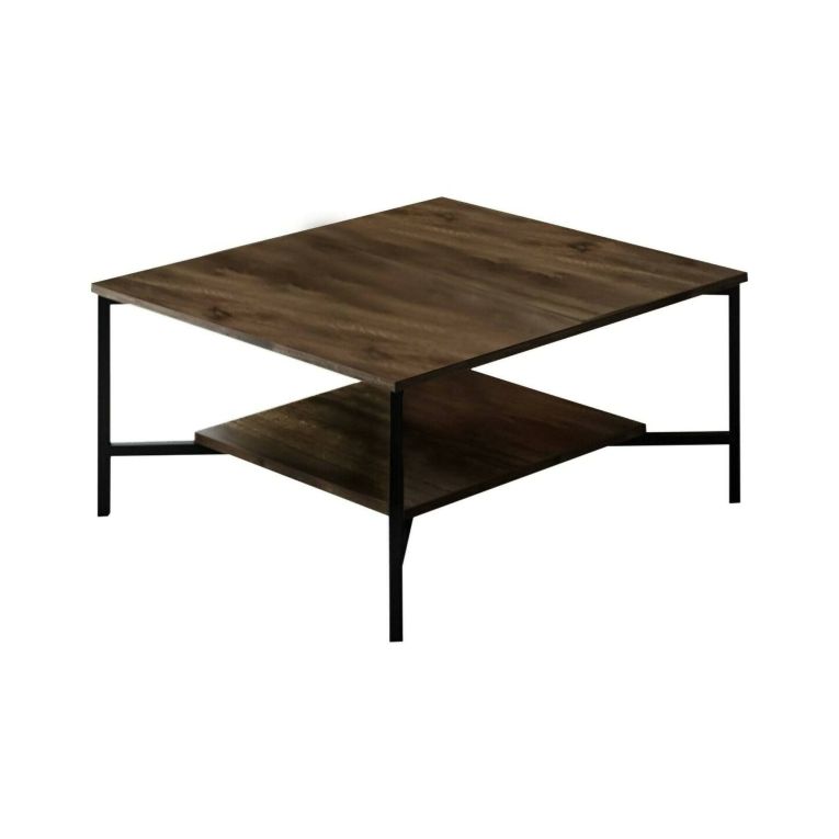 Tavolino da Salotto Marrone Noce Nero Portariviste un Vano 80x80x40h cm, Forma Quadrata - Mia