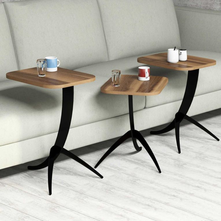 Tavolino da Salotto Marrone Noce Nero set 3 Pezzi Forma Rettangolare 35x60x45h cm, Colore Ripiano Marrone - Cetara