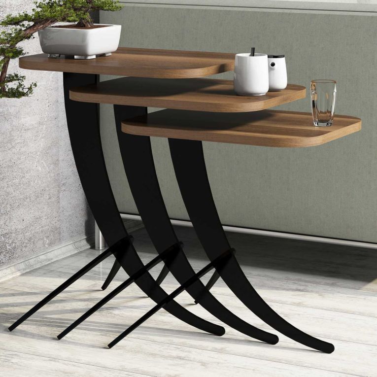 Tavolino da Salotto Marrone Noce Nero set 3 Pezzi Forma Rettangolare 35x60x45h cm, Colore Ripiano Marrone - Cetara