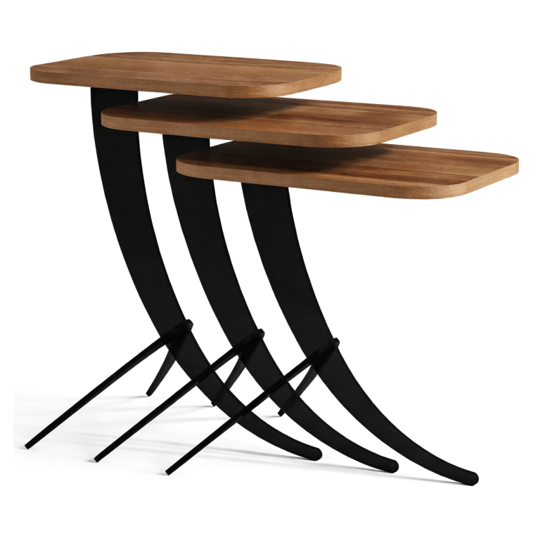 Tavolino da Salotto Marrone Noce Nero set 3 Pezzi Forma Rettangolare 35x60x45h cm, Colore Ripiano Marrone - Cetara