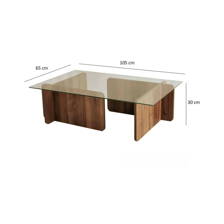 Tavolino da Salotto Marrone Noce Portariviste Angoli Arrotondati Forma Rettangolare 105x65x40h cm, Colore Ripiano Trasparente - Teti
