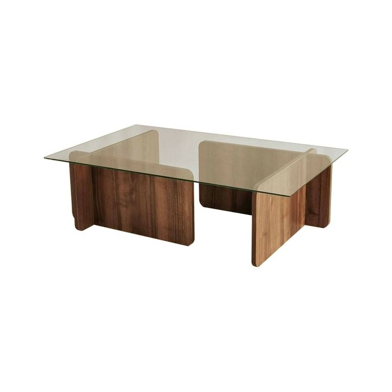 Tavolino da Salotto Marrone Noce Portariviste Angoli Arrotondati Forma Rettangolare 105x65x40h cm, Colore Ripiano Trasparente - Teti