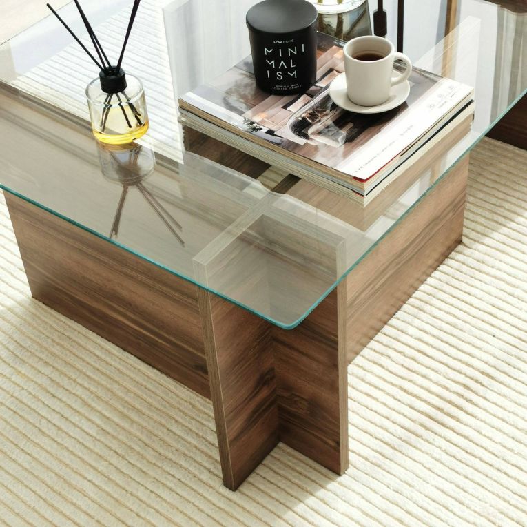 Tavolino da Salotto Marrone Noce Portariviste Forma Rettangolare 105x65x40h cm, Sfumatura Colore Struttura Noce - Teti